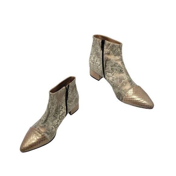 J David Moresco Leather Italian Ankle Booties Sz 39 Metallic Gold Paisley Boots - Picture 8 of 11